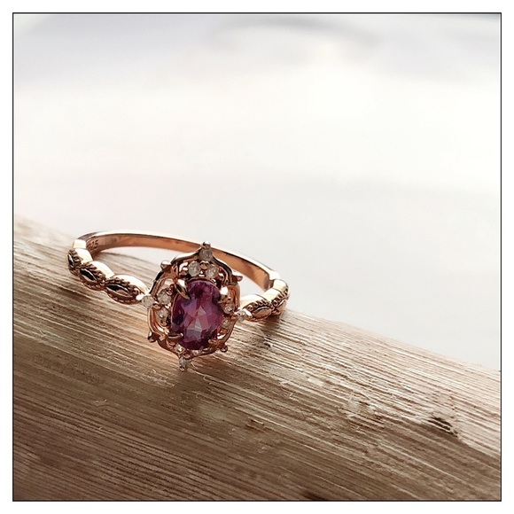 Alexandrite Sterling Silver Rose Gold Oval Color Changing Ring - Picture 5 of 6